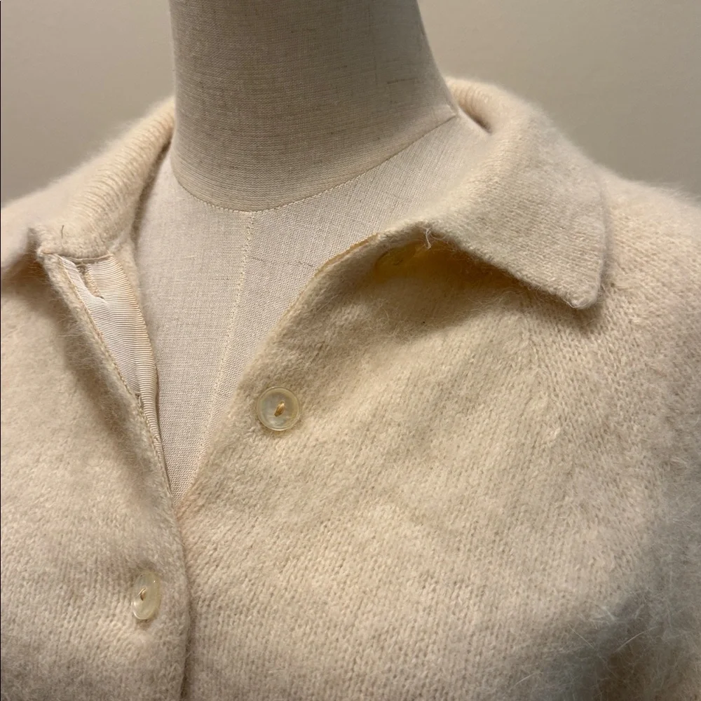 Vintage ivory French angora and lambswool button collared cardigan sweater - Picture 2 of 7